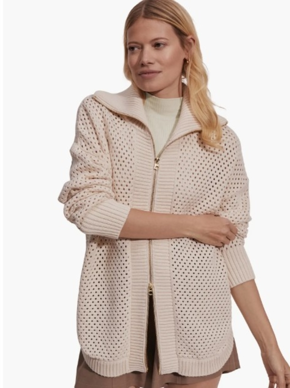 Varley Women's Finn Longline Open-Knit 2 Way Zip Sweater Jacket - Cream